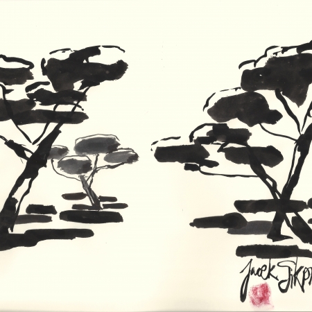 Jacek Sikora, Drzewa, 2023, japoński tusz na papierze, 30 x 21 cm